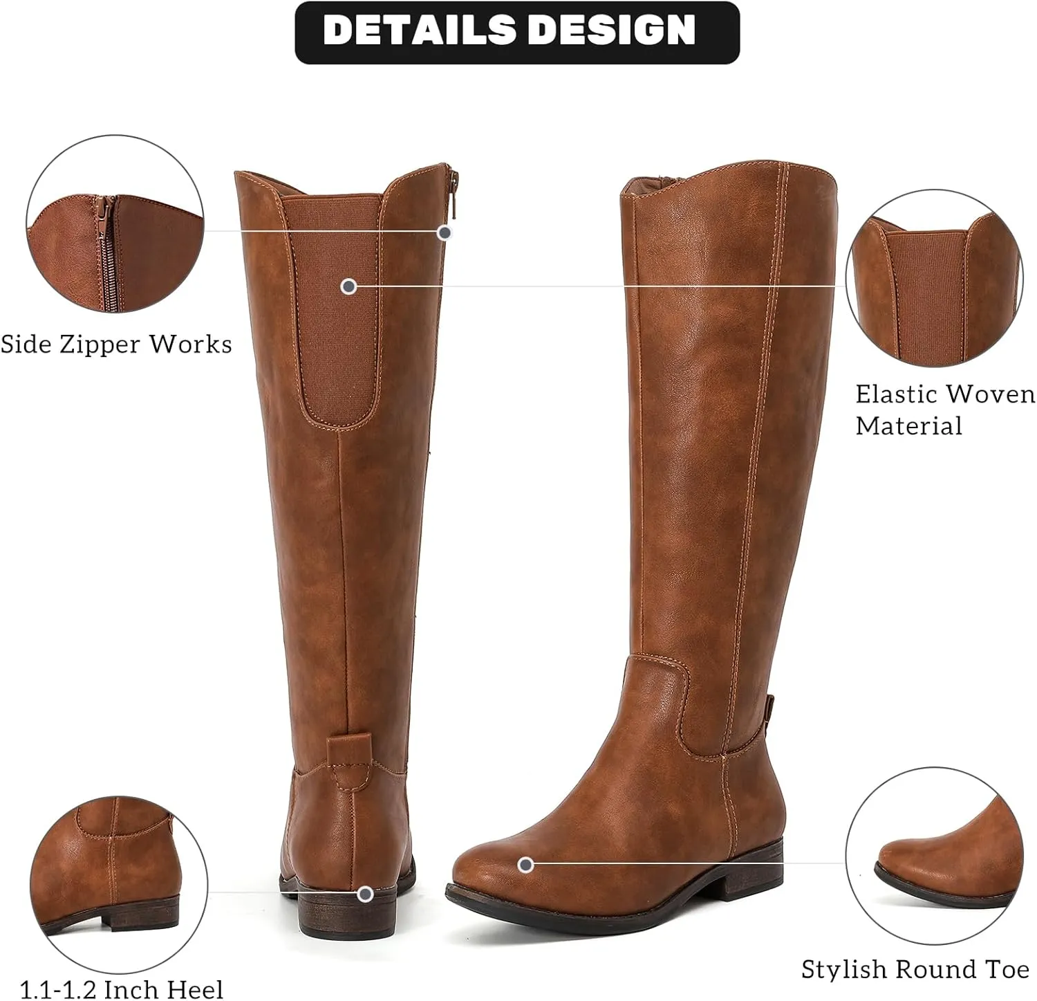 Women's Knee High Boots - Stylish and Comfortable Round Toe Tall Riding Combat Boots with Side Zipper Closure for Fall and Winter Wear for Women.