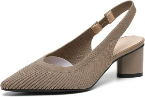 Women's Knitted Pointed Toe Slingback Pumps Fashion Elastic Band Backless Low Chunky Heels Comfort Dress Sandals Casual Slip-on Party Formal Work Shoes