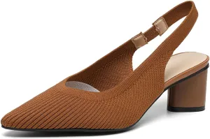 Women's Knitted Pointed Toe Slingback Pumps Fashion Elastic Band Backless Low Chunky Heels Comfort Dress Sandals Casual Slip-on Party Formal Work Shoes