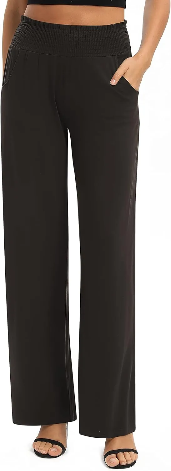 Women's Loose Straight Leg Palazzo Pants High Elastic Waist Causal Trousers with Pockets