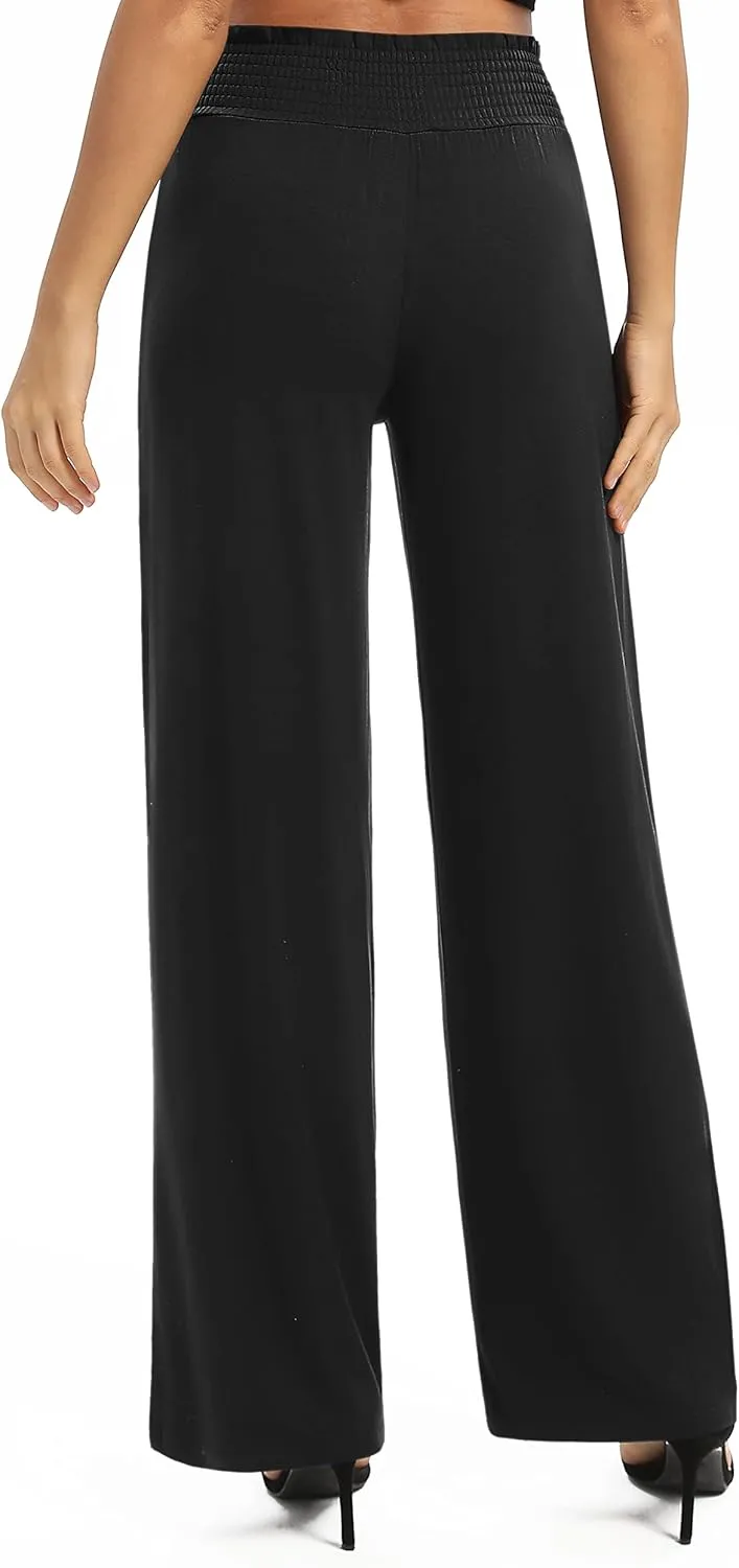 Women's Loose Straight Leg Palazzo Pants High Elastic Waist Causal Trousers with Pockets