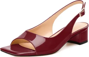 Womens Low Heel Slingbacks, Square Peep Toe Block Heel Sandals for Women, Comfort Heeled Casual Shoes