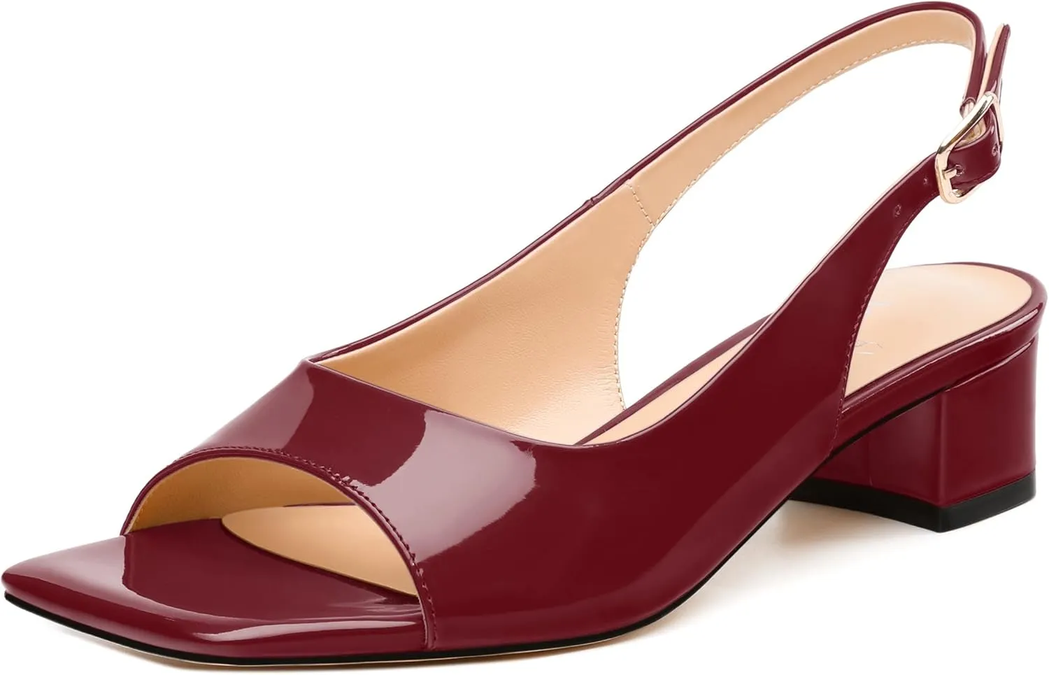 Womens Low Heel Slingbacks, Square Peep Toe Block Heel Sandals for Women, Comfort Heeled Casual Shoes