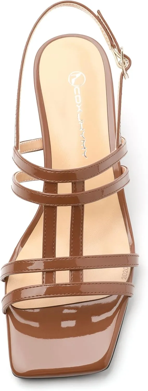 Women's Low Heels Strappy Sandals Square Open Toe Ankle Strap Low HeeL Sandals Comfort Dress Party Wedding Shoes 2"
