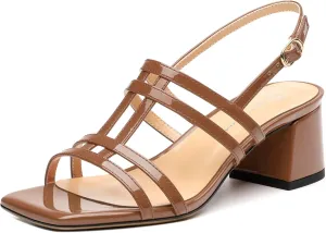 Women's Low Heels Strappy Sandals Square Open Toe Ankle Strap Low HeeL Sandals Comfort Dress Party Wedding Shoes 2"