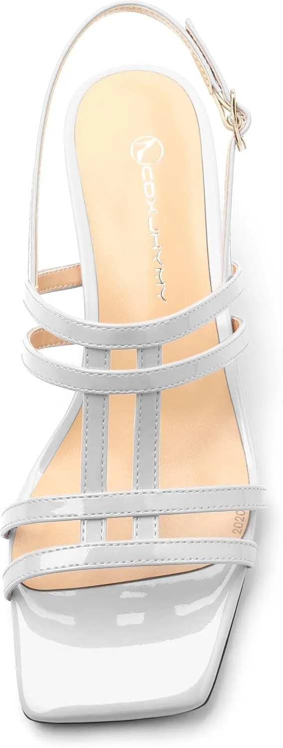 Women's Low Heels Strappy Sandals Square Open Toe Ankle Strap Low HeeL Sandals Comfort Dress Party Wedding Shoes 2"