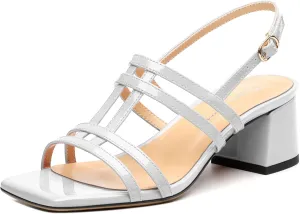 Women's Low Heels Strappy Sandals Square Open Toe Ankle Strap Low HeeL Sandals Comfort Dress Party Wedding Shoes 2"