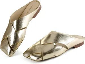 Women's Mules Square Toe Closed Toe Sandals Open Back Braided Slip-On Flats Comfortable Lightweight Casual Slippers