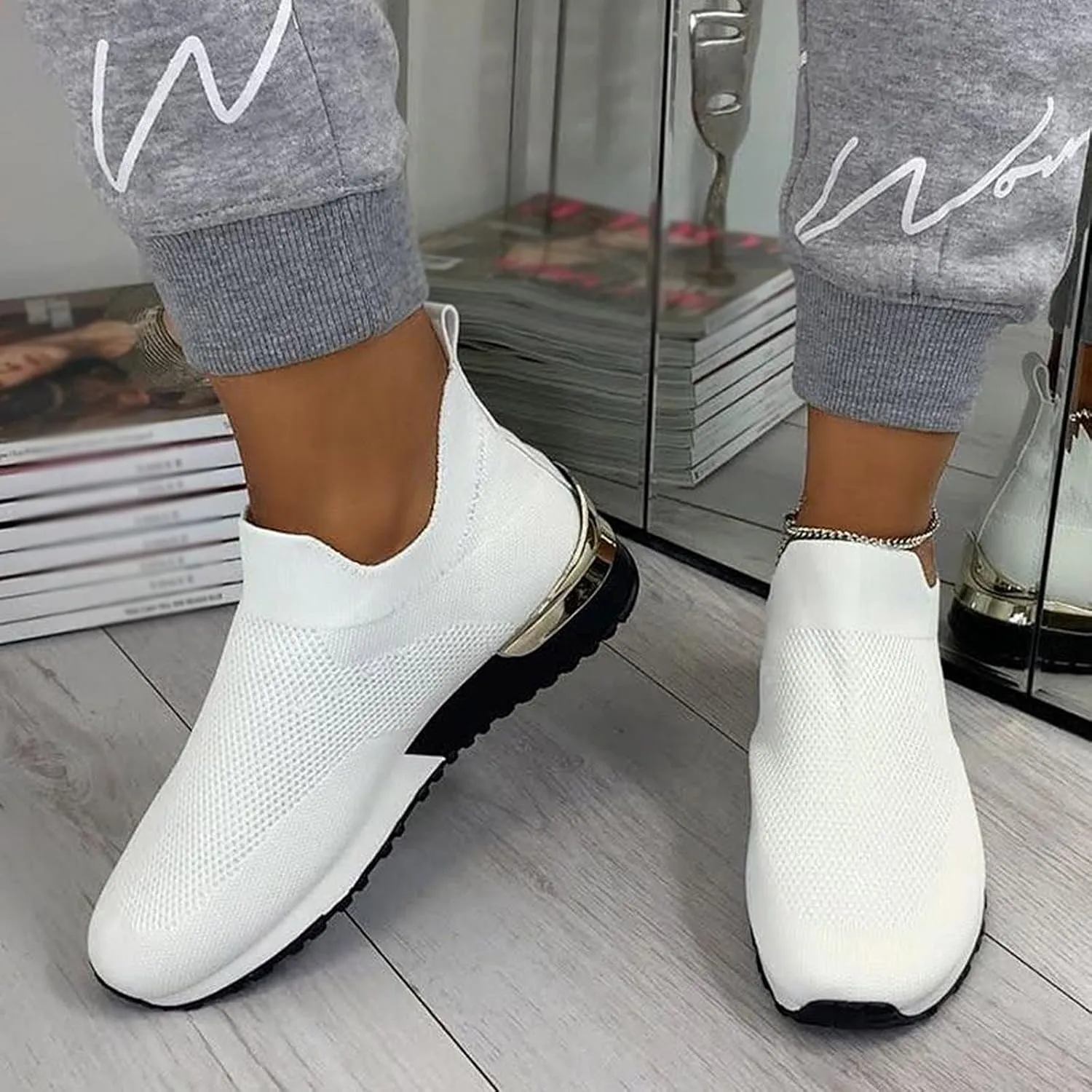 Womens Non Slip Work Shoes Slip On Water Resistant Walking Shoes Women Wide Width Men's Casual Dress Shoes Fashion Sneakers Brown Tennis Shoe Loafers Casual Slip On