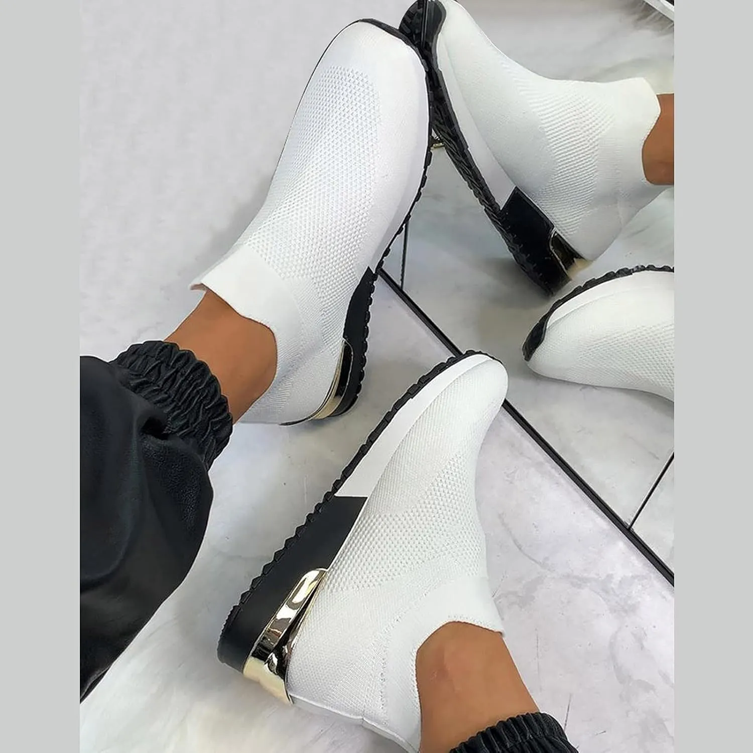 Womens Non Slip Work Shoes Slip On Water Resistant Walking Shoes Women Wide Width Men's Casual Dress Shoes Fashion Sneakers Brown Tennis Shoe Loafers Casual Slip On