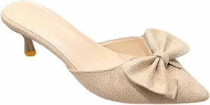 Women's Pointed Mule Sandals, Casual Bow, Kitten High Heels, Backless Outdoor Walking Slippers