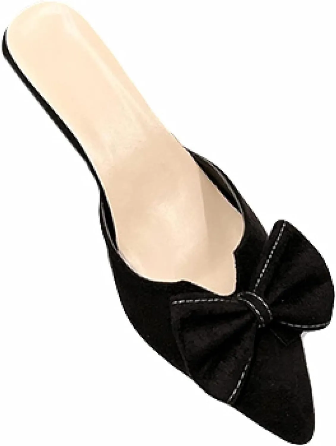 Women's Pointed Mule Sandals, Casual Bow, Kitten High Heels, Backless Outdoor Walking Slippers