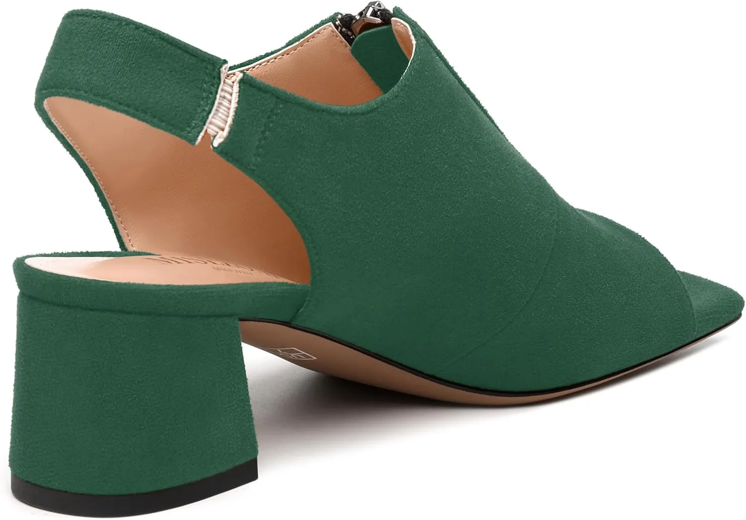 Womens Pumps, Square Peep Toe Block Heel Pumps for Women, Chunky Heel Open Toe Backless Pumps with Front Zipper 2