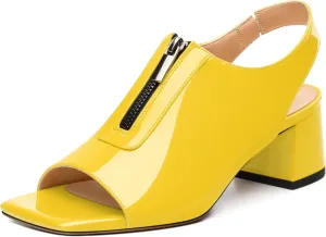 Womens Pumps, Square Peep Toe Mid Block Heel Slingback Pumps for Women, Open Toe Backless Pumps with Front Zipper 2