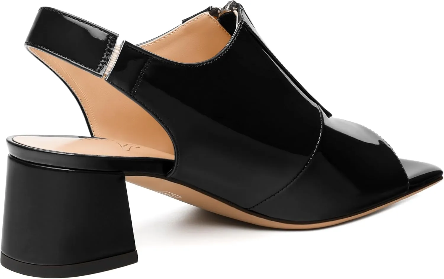 Womens Pumps, Square Peep Toe Mid Block Heel Slingback Pumps for Women, Open Toe Backless Pumps with Front Zipper 2
