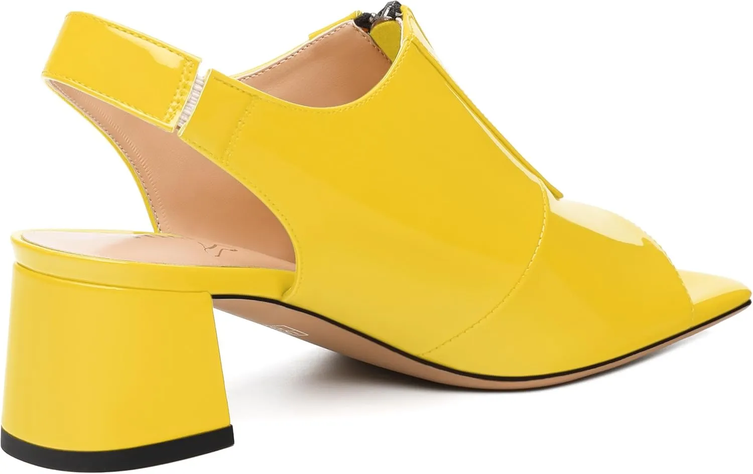 Womens Pumps, Square Peep Toe Mid Block Heel Slingback Pumps for Women, Open Toe Backless Pumps with Front Zipper 2