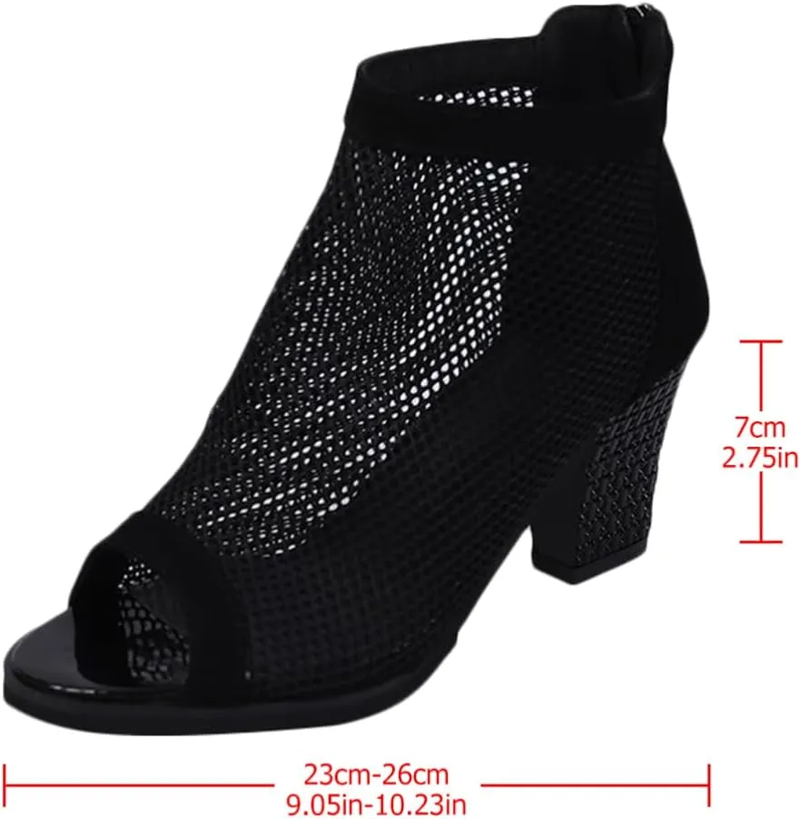 Women’s Shoes 1 Pair lace peep toe block Peep Toe Chuky High Heels Sandal block heel shoes mesh high heel buckle sandal Low sandals wedge High Heels for Women summer women's Boots