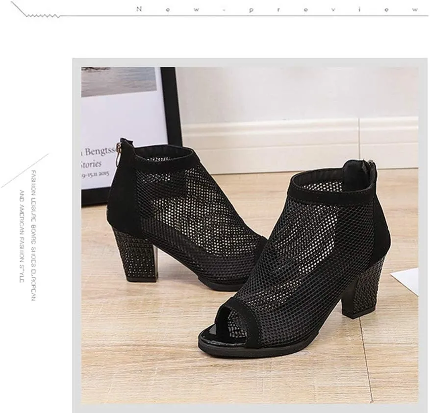 Women’s Shoes 1 Pair lace peep toe block Peep Toe Chuky High Heels Sandal block heel shoes mesh high heel buckle sandal Low sandals wedge High Heels for Women summer women's Boots
