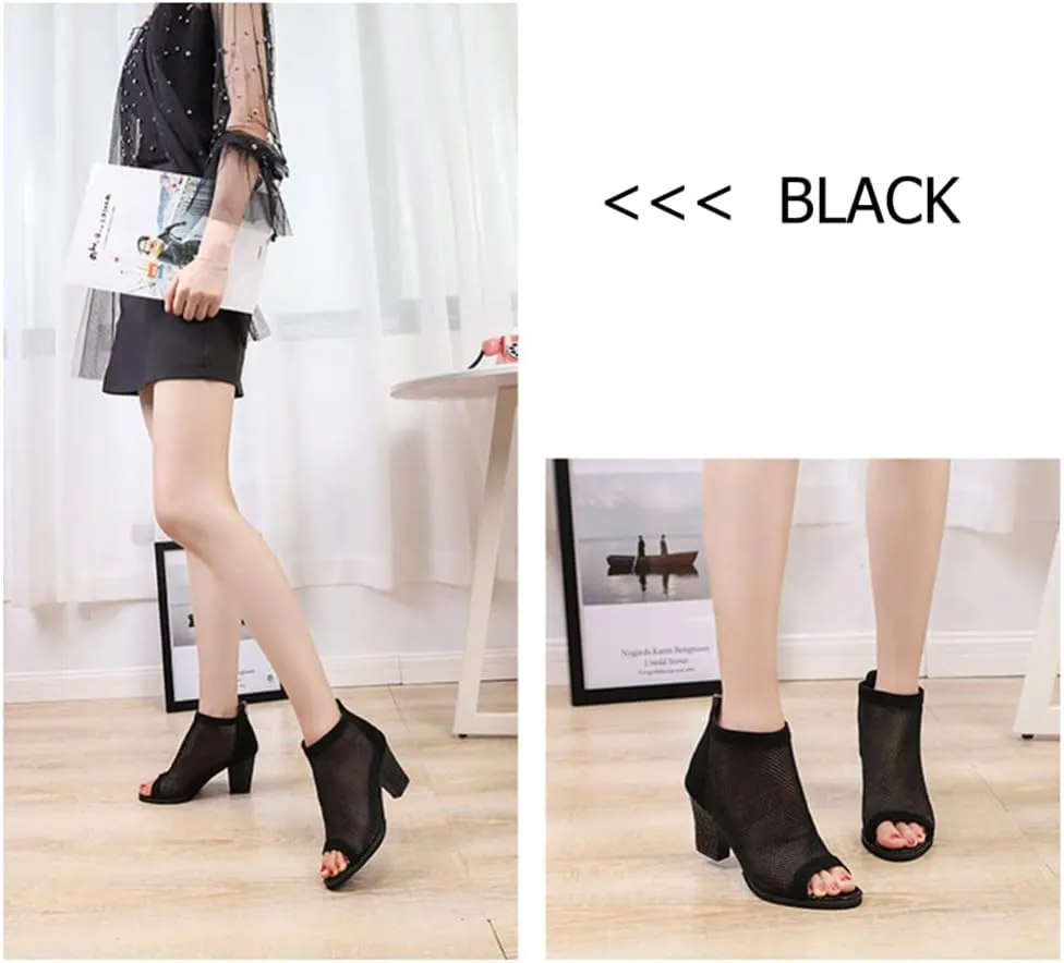 Women’s Shoes 1 Pair lace peep toe block Peep Toe Chuky High Heels Sandal block heel shoes mesh high heel buckle sandal Low sandals wedge High Heels for Women summer women's Boots