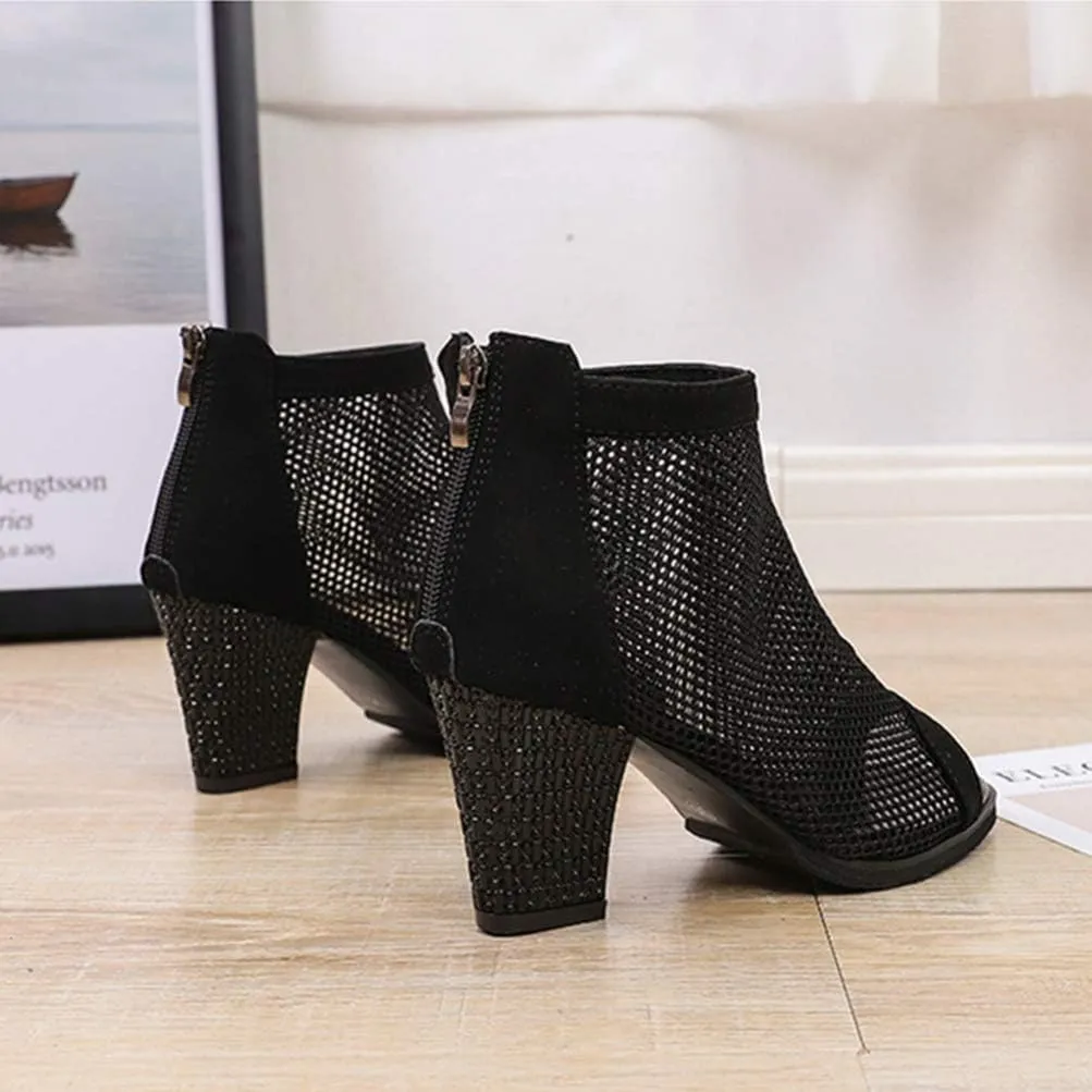 Women’s Shoes 1 Pair lace peep toe block Peep Toe Chuky High Heels Sandal block heel shoes mesh high heel buckle sandal Low sandals wedge High Heels for Women summer women's Boots