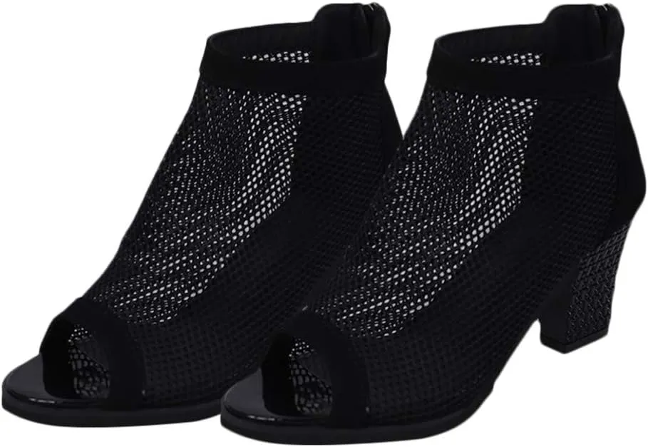 Women’s Shoes 1 Pair lace peep toe block Peep Toe Chuky High Heels Sandal block heel shoes mesh high heel buckle sandal Low sandals wedge High Heels for Women summer women's Boots