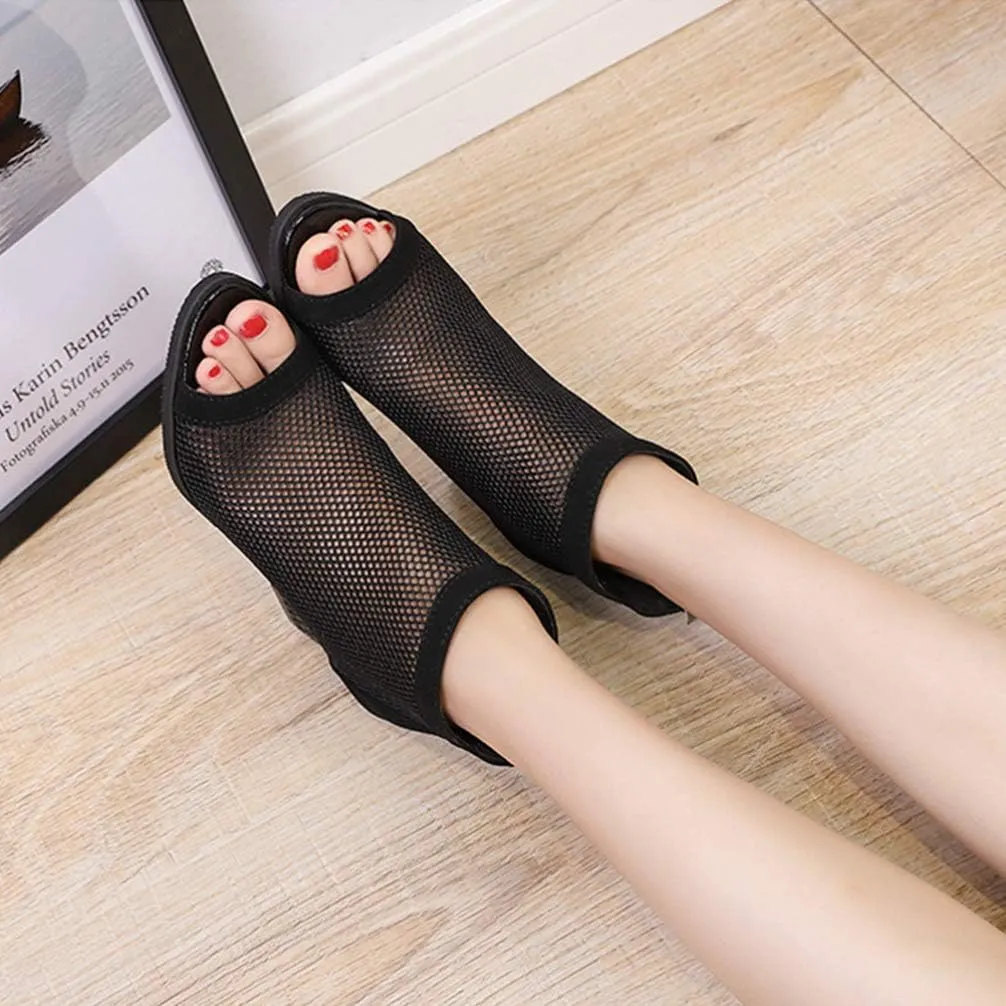 Women’s Shoes 1 Pair lace peep toe block Peep Toe Chuky High Heels Sandal block heel shoes mesh high heel buckle sandal Low sandals wedge High Heels for Women summer women's Boots