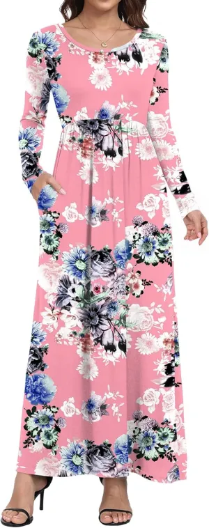 Women's Short/Long Sleeve Loose Plain Long Maxi Casual Dresses with Pockets