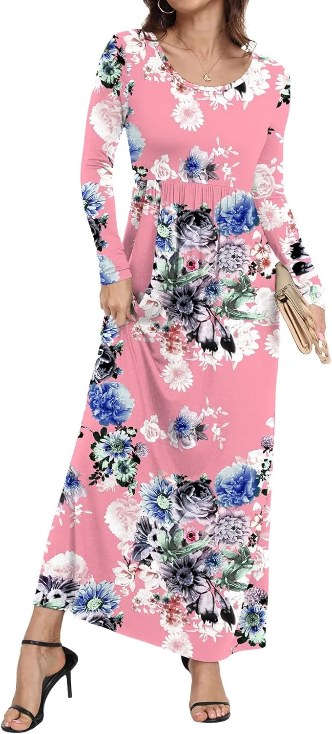 Women's Short/Long Sleeve Loose Plain Long Maxi Casual Dresses with Pockets