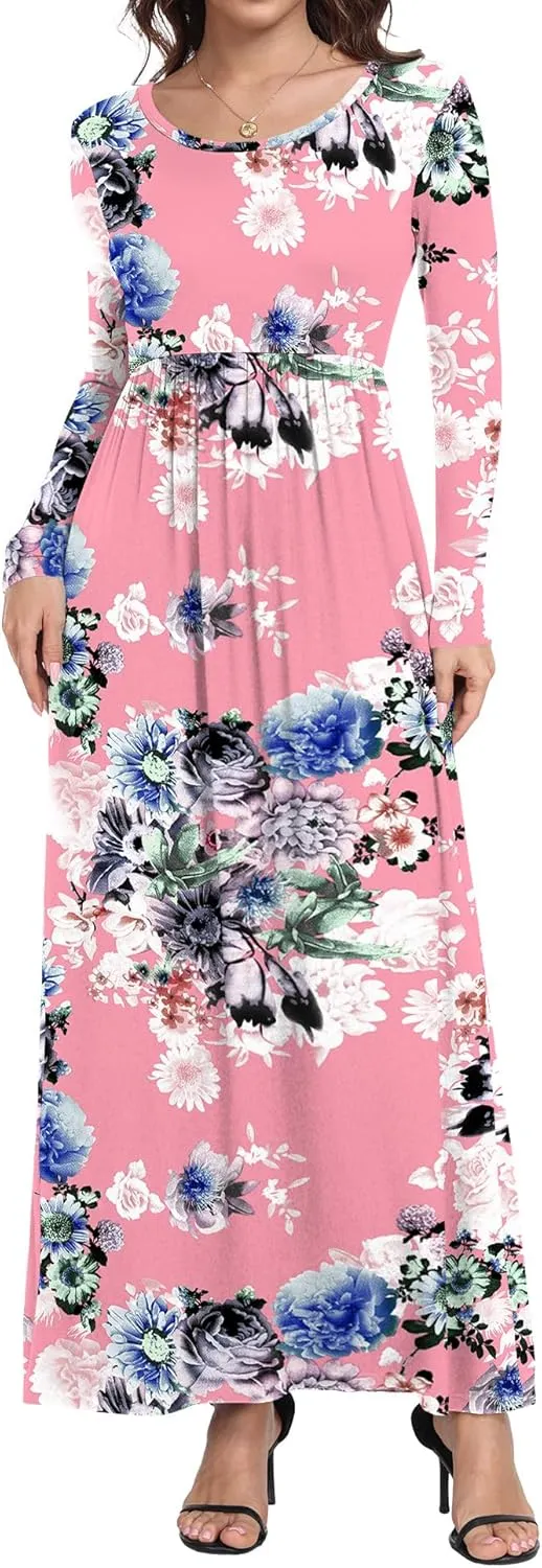 Women's Short/Long Sleeve Loose Plain Long Maxi Casual Dresses with Pockets