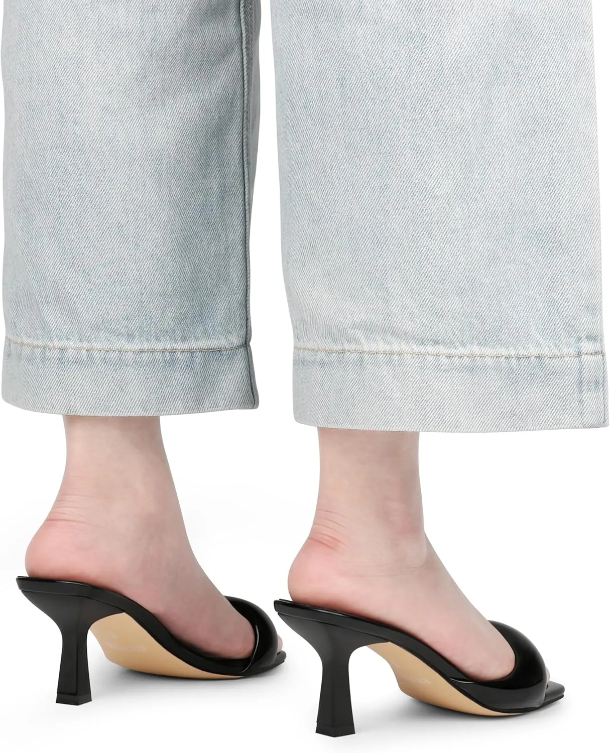 Women's Simple Mid-Heel Sandals One-Band Backless Stiletto Soft-Soled Heels for Party Dinner