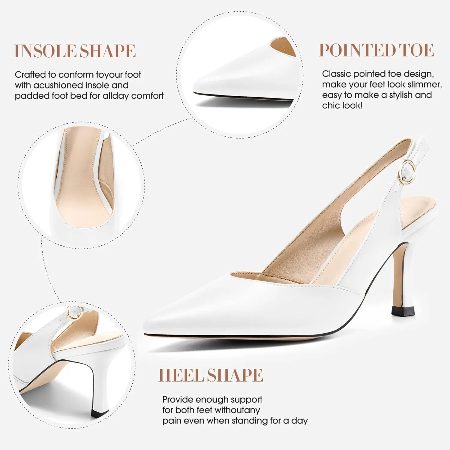 Women's Slingback Kitten Heels Closed Pointed Toe Backless Wedding Party Dress Pumps Shoes