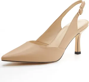 Women's Slingback Kitten Heels Closed Pointed Toe Backless Wedding Party Dress Pumps Shoes