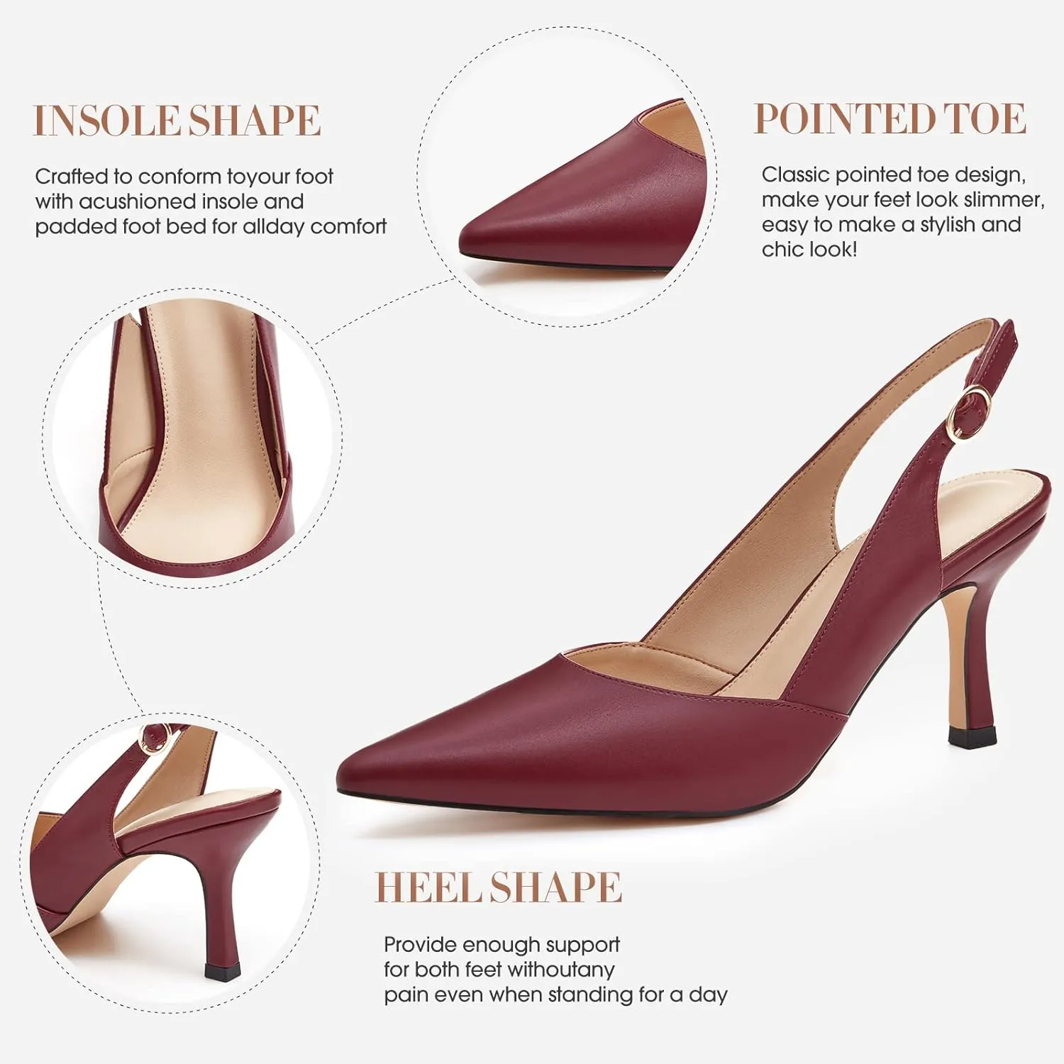 Women's Slingback Kitten Heels Closed Pointed Toe Backless Wedding Party Dress Pumps Shoes