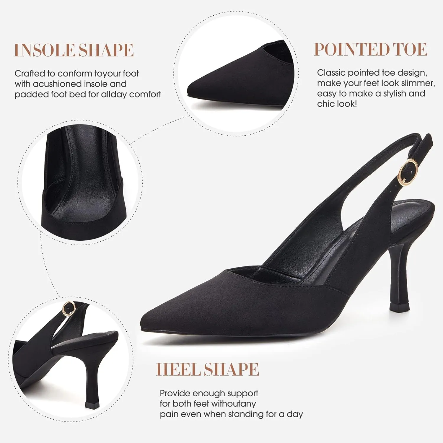 Women's Slingback Kitten Heels Closed Pointed Toe Backless Wedding Party Dress Pumps Shoes