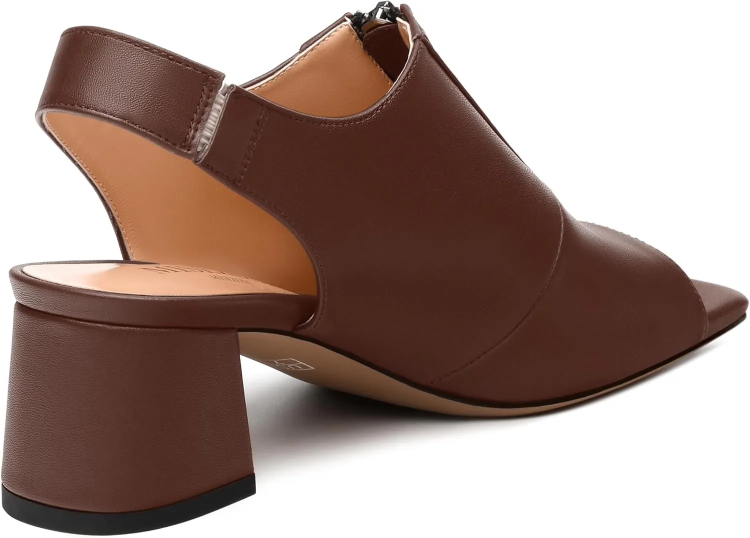 Womens Slingback Pumps, Square Peep Toe Mid Chunky Heel Pumps for Women, Open Toe Backless Pumps with Front Zipper 2