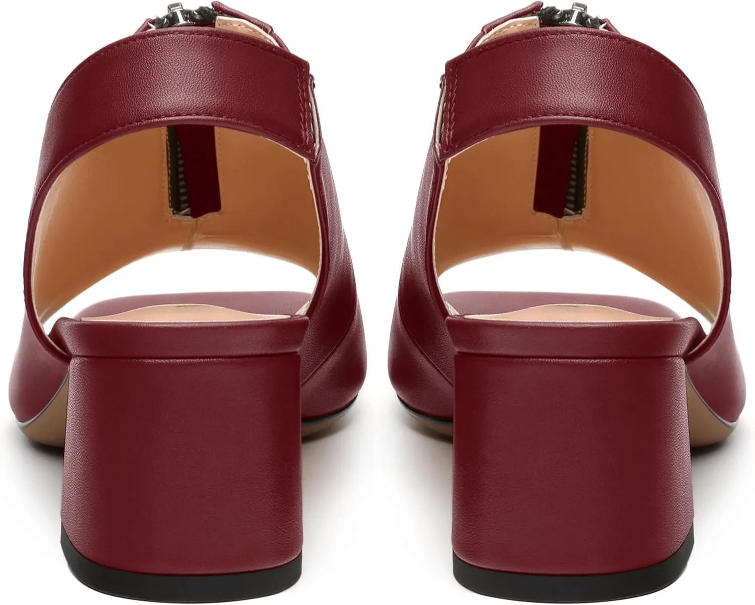 Womens Slingback Pumps, Square Peep Toe Mid Chunky Heel Pumps for Women, Open Toe Backless Pumps with Front Zipper 2