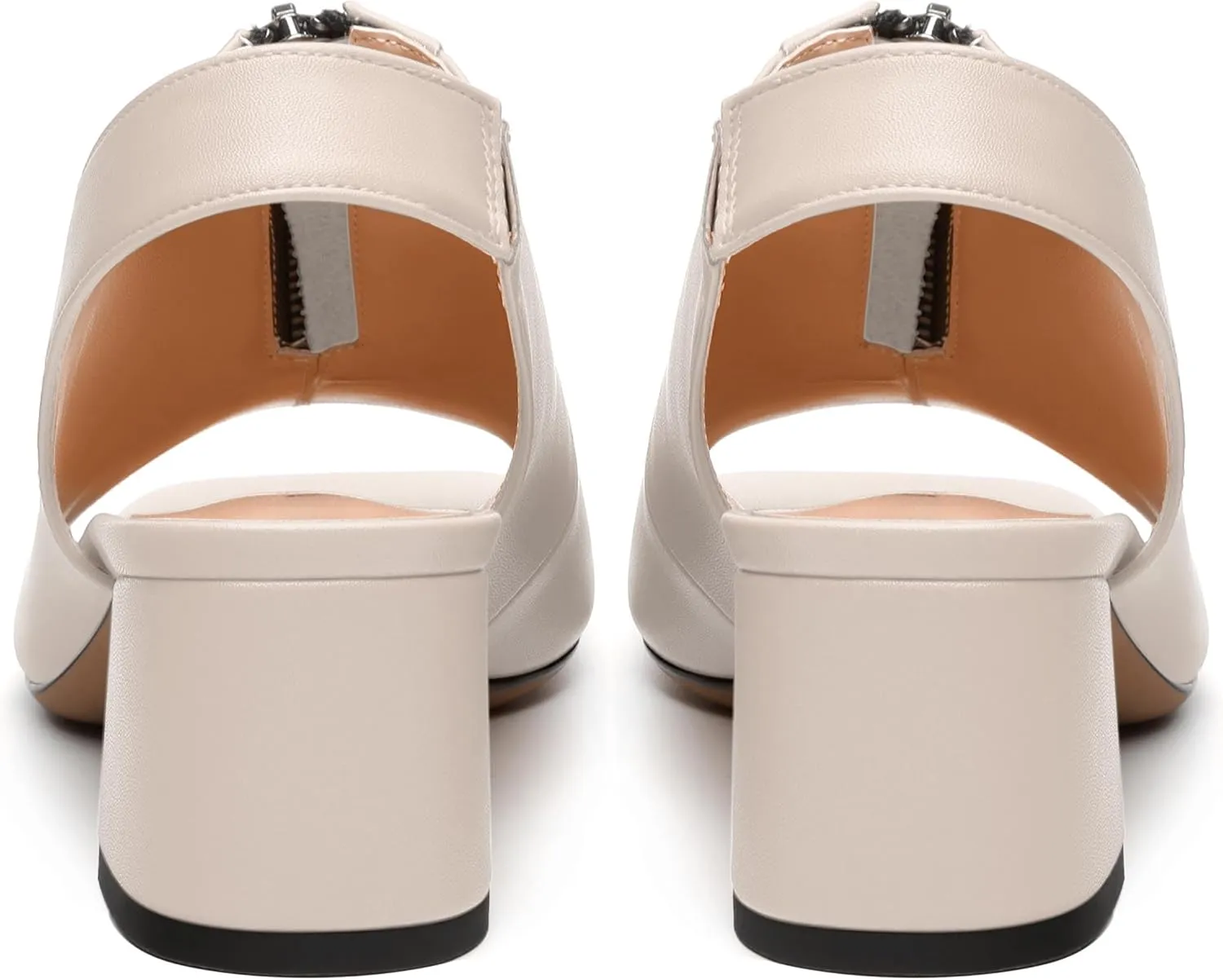 Womens Slingback Pumps, Square Peep Toe Mid Chunky Heel Pumps for Women, Open Toe Backless Pumps with Front Zipper 2