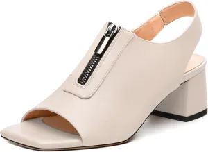 Womens Slingback Pumps, Square Peep Toe Mid Chunky Heel Pumps for Women, Open Toe Backless Pumps with Front Zipper 2