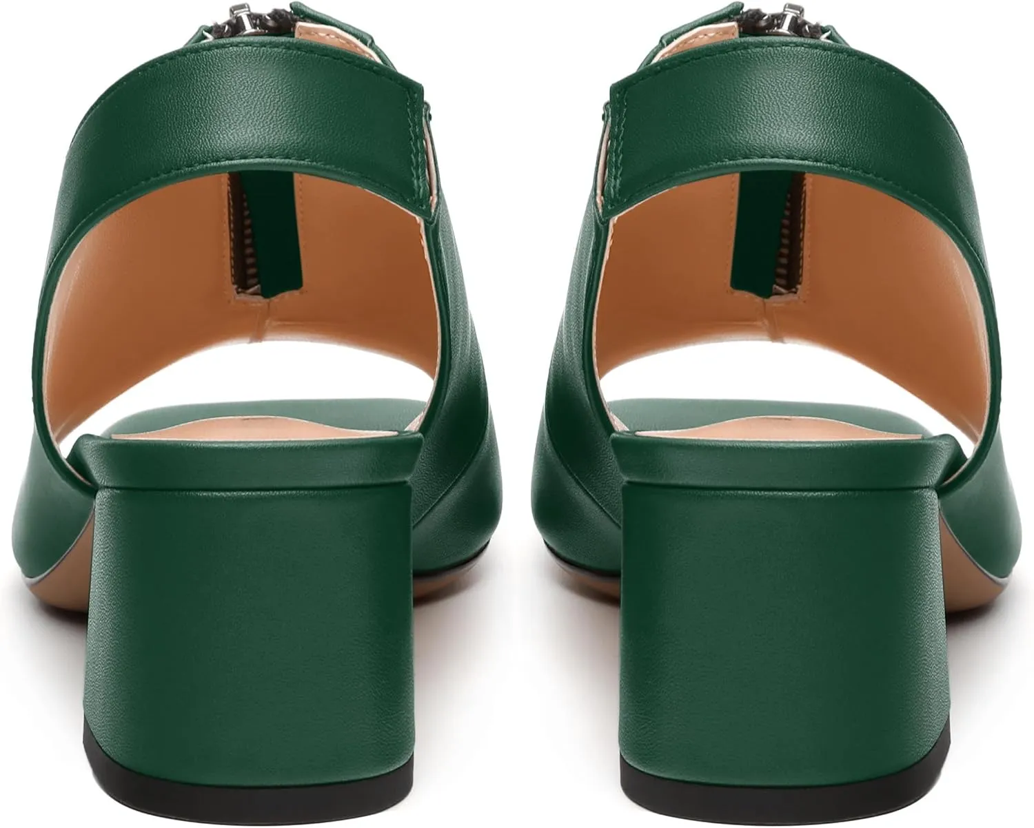 Womens Slingback Pumps, Square Peep Toe Mid Chunky Heel Pumps for Women, Open Toe Backless Pumps with Front Zipper 2