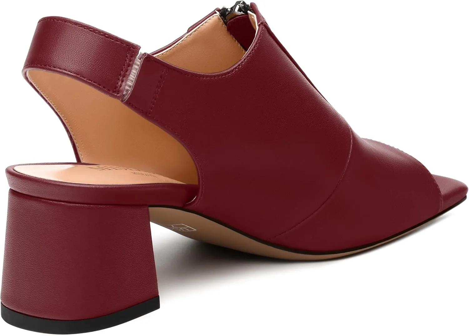 Womens Slingback Pumps, Square Peep Toe Mid Chunky Heel Pumps for Women, Open Toe Backless Pumps with Front Zipper 2