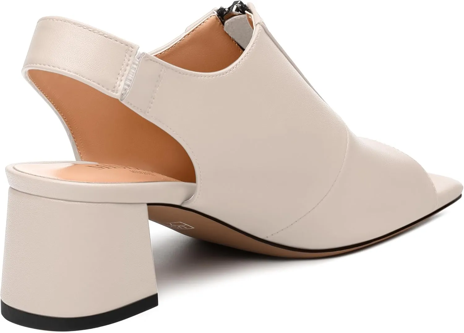 Womens Slingback Pumps, Square Peep Toe Mid Chunky Heel Pumps for Women, Open Toe Backless Pumps with Front Zipper 2