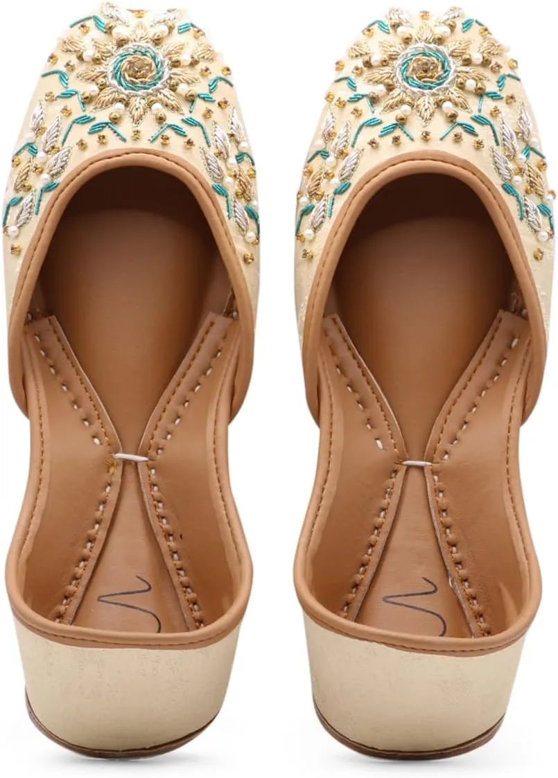 Women's Slip On Traditional Handmade Khussa Bridal Mojari Punjabi Jutti Ethnic Ballet Flats
