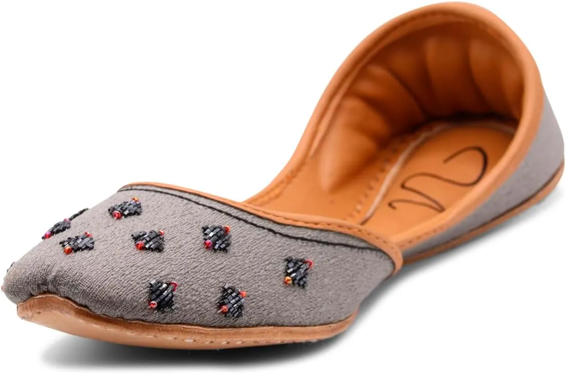 Women's Slip On Traditional Handmade Khussa Bridal Mojari Punjabi Jutti Ethnic Ballet Flats