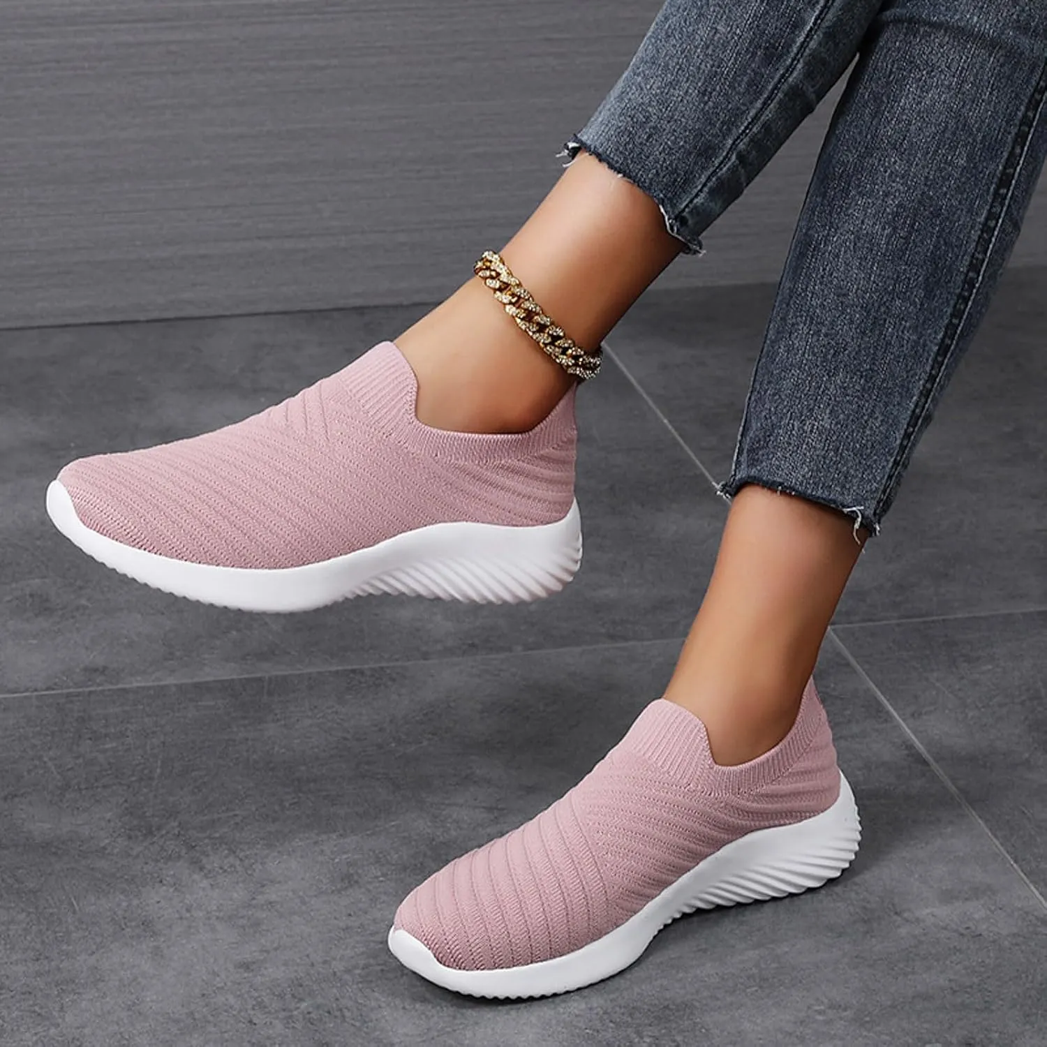 Womens Slip on Walking Shoes Comfort Lightweight Breathable Sock Shoe Mesh Casual Fashion Tennis Running Sneakers (8)