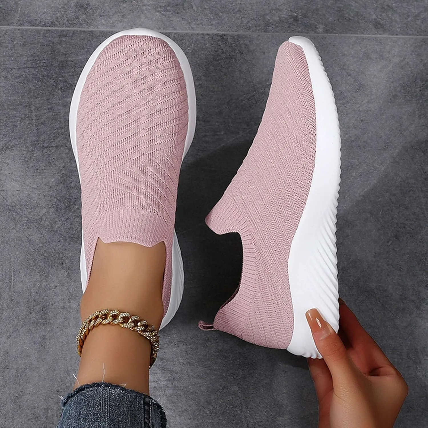 Womens Slip on Walking Shoes Comfort Lightweight Breathable Sock Shoe Mesh Casual Fashion Tennis Running Sneakers (8)