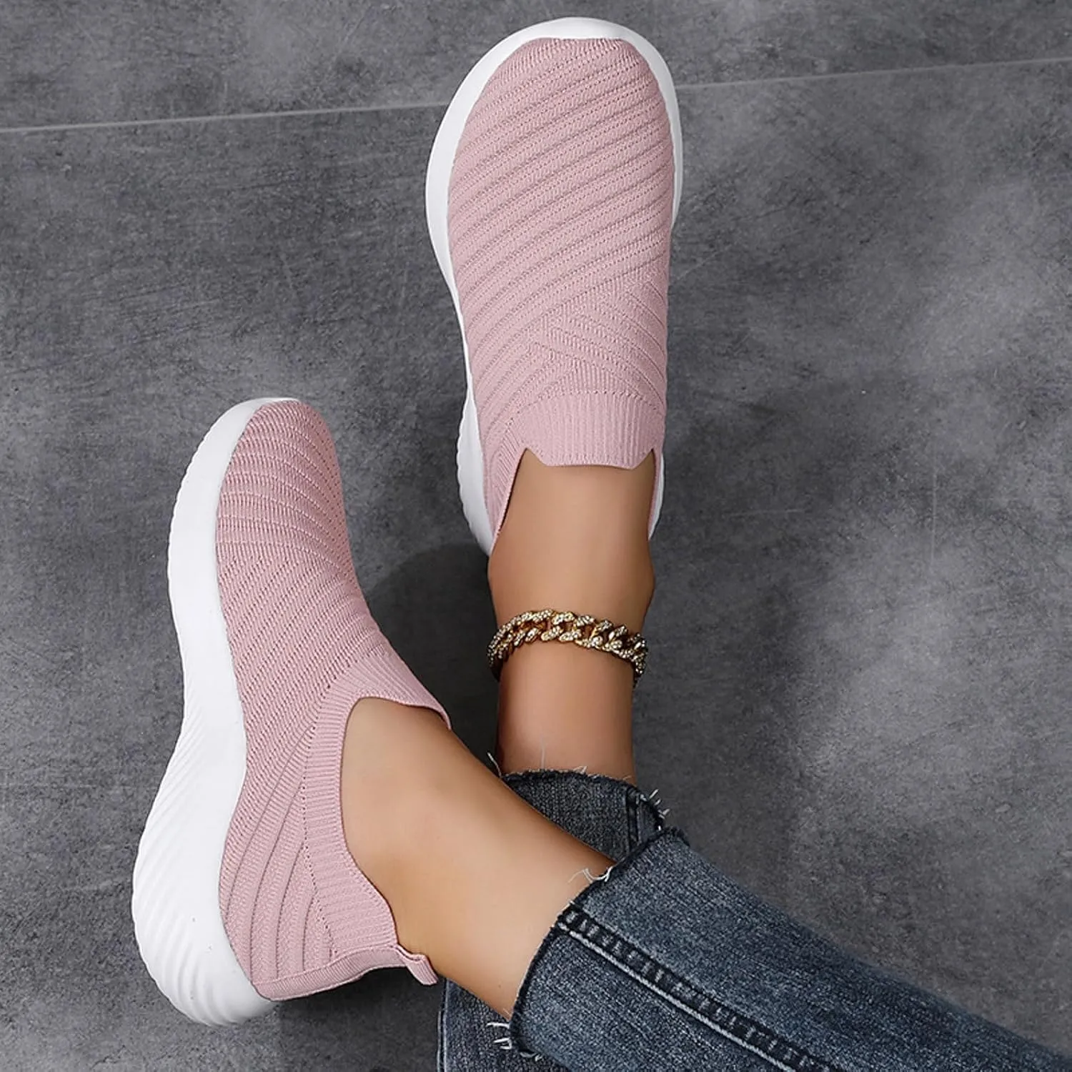 Womens Slip on Walking Shoes Comfort Lightweight Breathable Sock Shoe Mesh Casual Fashion Tennis Running Sneakers (8)