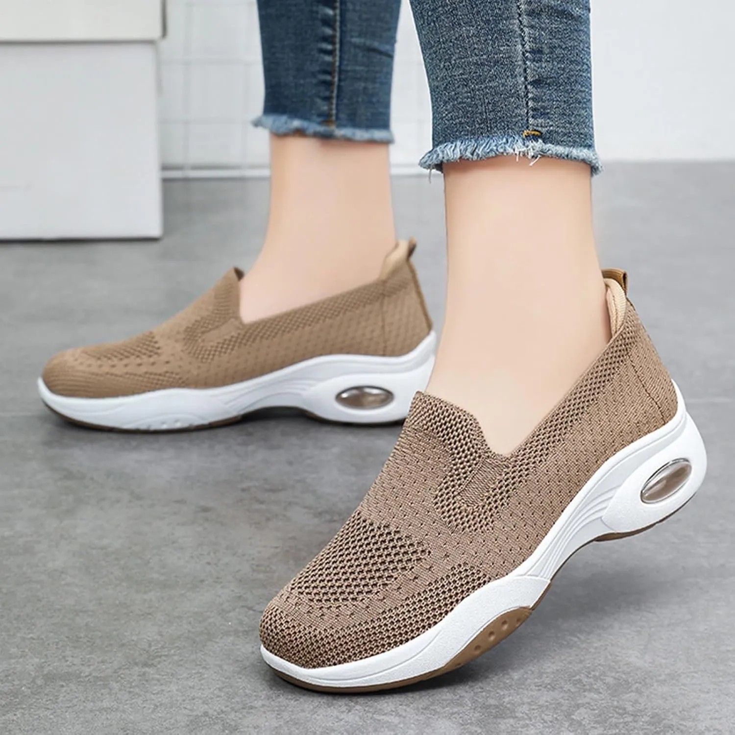 Womens Slip On Walking Shoes Comfortable Air Cushion Athletic Trainers Shoes Breathable Mesh Casual Running Tennis Sneaker for Women
