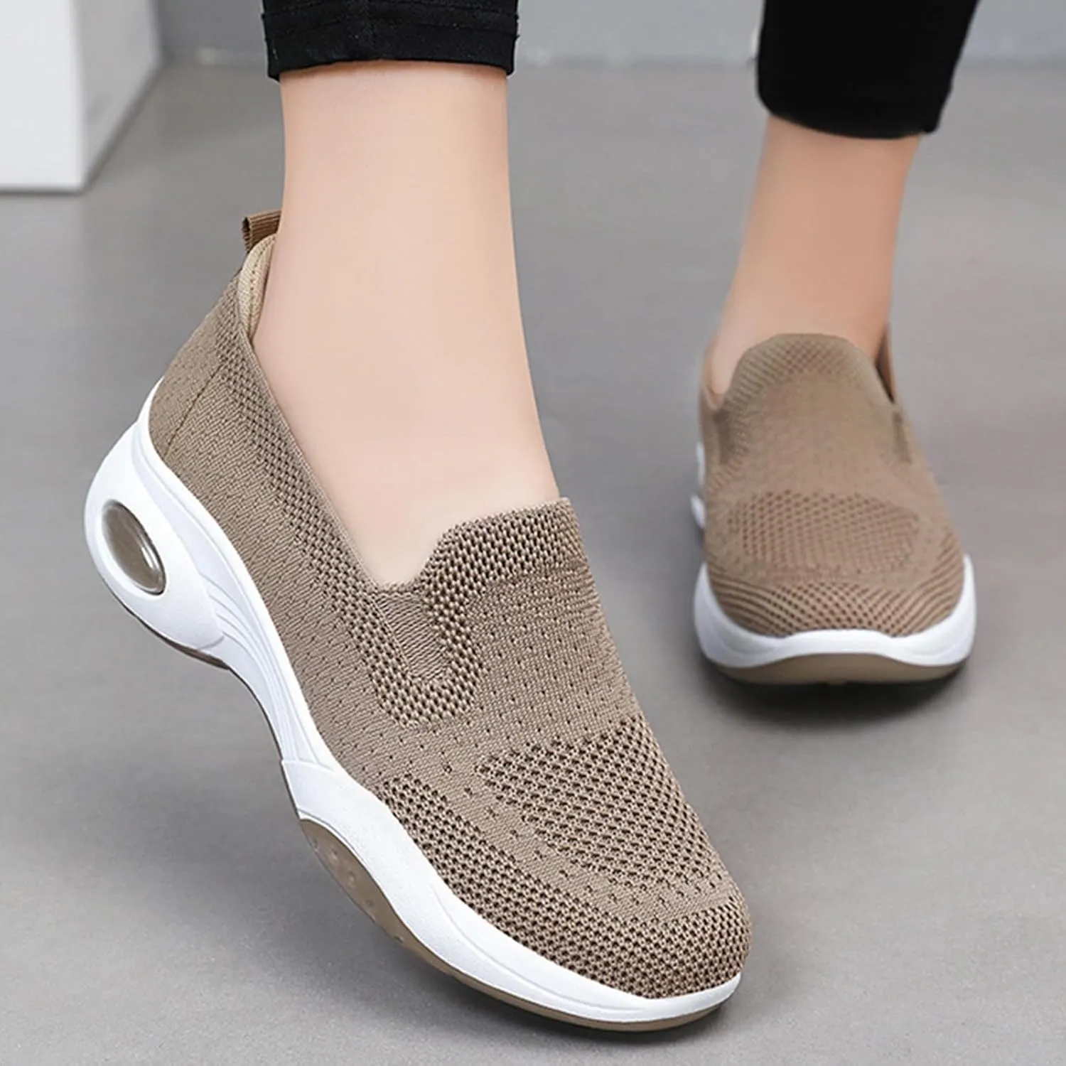 Womens Slip On Walking Shoes Comfortable Air Cushion Athletic Trainers Shoes Breathable Mesh Casual Running Tennis Sneaker for Women