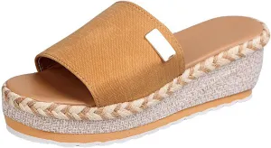 Womens Slip on Wedge Sandals Open Toed Fish Mouth Platform Metal Decoration Slipper Summer Comfortable Casual Beach Shoes Flip Flops