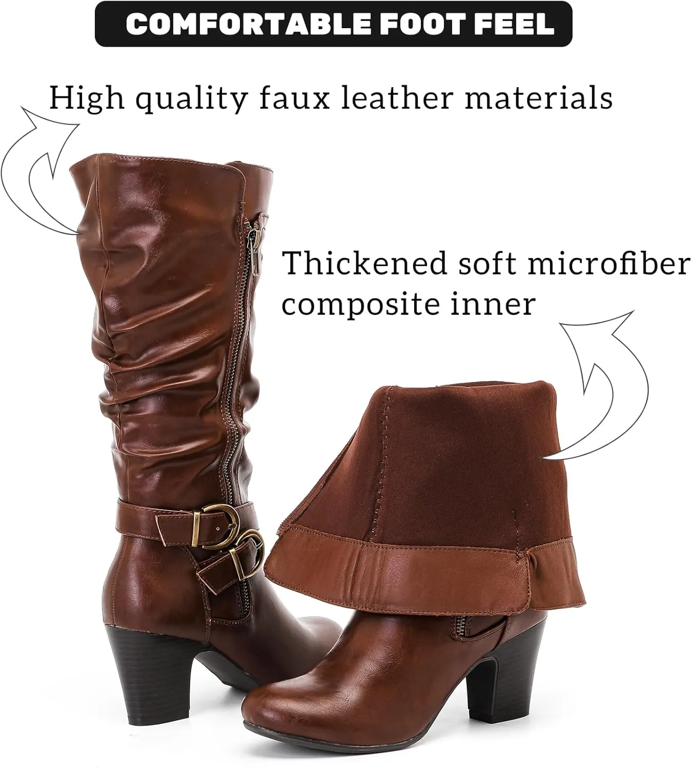 Women's Slouchy Knee High Boots Riding Combat Boots with Chunky Heel,Comfortable and Fashionable for Fall and Winter Wear for Women.